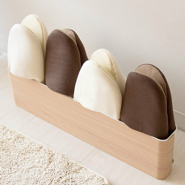 Low Board - スリッパラック　ブラウン　ナチュラル　スチール（粉体塗装、木転写加工）完成品、スリッパ収納数：4足
