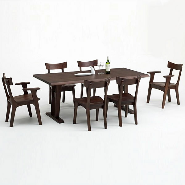 KAT-1800 KAC-9013 KAC-9014 テーブル180cm幅 テーブル4本脚タイプ ダイニング7点セット 食卓7点セット 固定肘無椅子 固定肘付椅子 天然タモ無垢材 重厚感 F★★★★ ウレタン塗装 ホルムアルデヒド放散量基準 エコ商品 ナチュラル ブラウン