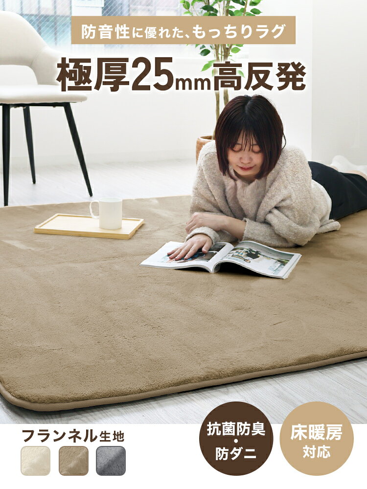 ＼クーポンで3,480円~／ ラグ 高反発 極厚 25mm ラグマット 抗菌 防臭 防ダニ 130×185 185×185 200×250 200×300 厚手 フランネルラグ ホットカーペット対応 滑り止め付 遮音 防音 底冷え防止 低ホルムアルデヒド 赤ちゃん 子供 ペット オールシーズン classort-10000054 Classort楽天市場店 サンプル画像2