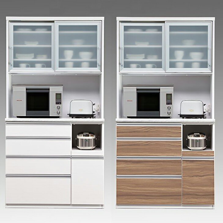 日本製 食器棚 キッチンボード ダイニングボード 105cm 国産 完成品 引き戸 キッチン 収納 棚 小物 引出し 鏡面 耐震 ソフトクローズ シンプル モダン 北欧 民泊 送料無料