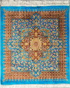 ペルシャ絨毯 シルク100%ボランディアン工房 108 x 103 cm(サイズS)新品 手織り クム産 ラグ カーペット ペルシャ絨毯 工房 天然シルク メダリオン ペルシャンブルー 茶色 ゴルド色 伝統的な ユニーク かわいい おすすめ 逸品 高級 高密度 最高評価