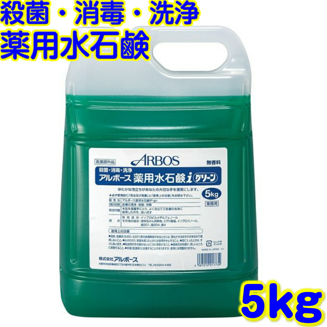 アルボース　薬用水石鹸iグリーン (5kg) 【業務用 洗浄 殺菌 消毒 ウイルス 細菌 対策 手洗い洗剤 手洗い石鹸液 除菌 無香料 ハンドソープ ARBOS】