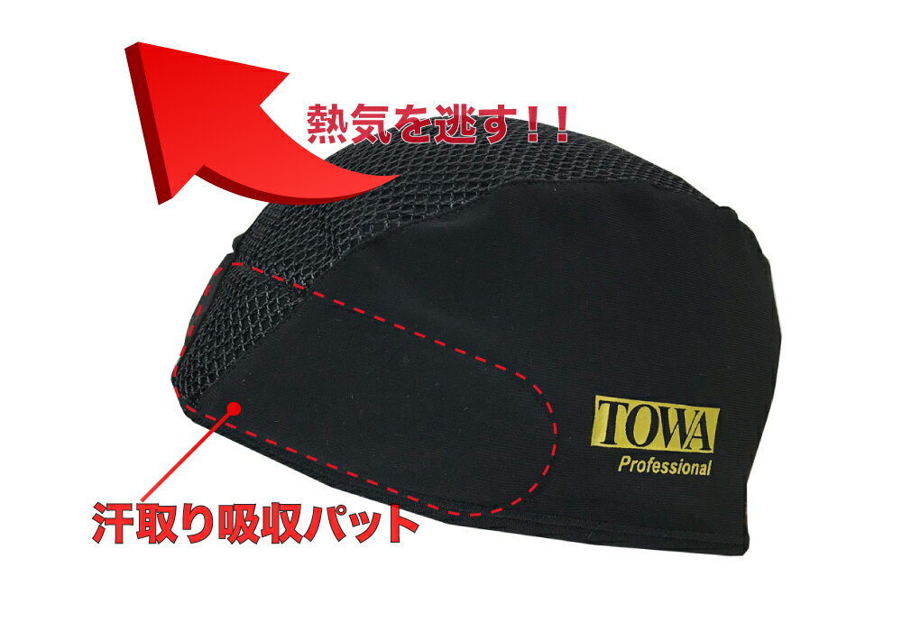 TOWA　3D インナーキャップ TF3DC010 ●2枚セット● 【業務用 熱中症対策品 TOWA 3D Inner cap ヘルメットインナー メッシュ 汗取り 吸収パッド 黒 2