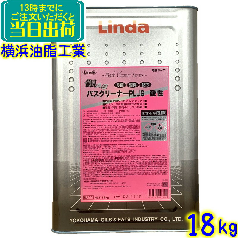 横浜油脂　リンダ 銀バスクリーナープラス 酸性（18kg）【業務用 浴槽洗剤 除菌 抗菌 消臭 お風呂 浴室洗剤 浴槽洗剤 銀バスクリーナーPLUS Linda