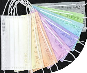 『ONEWORLD』刻印 JIS規格適合 日本製 長野県産 サージカルマスク ライトカラー 5枚入り 8色 三層不織布 PFE、VFE、BFE99%カット ノーズワイヤー チーム 部活 耳ゴムゆったり 使い捨て 送料無料 刻印マスク 徳永電機