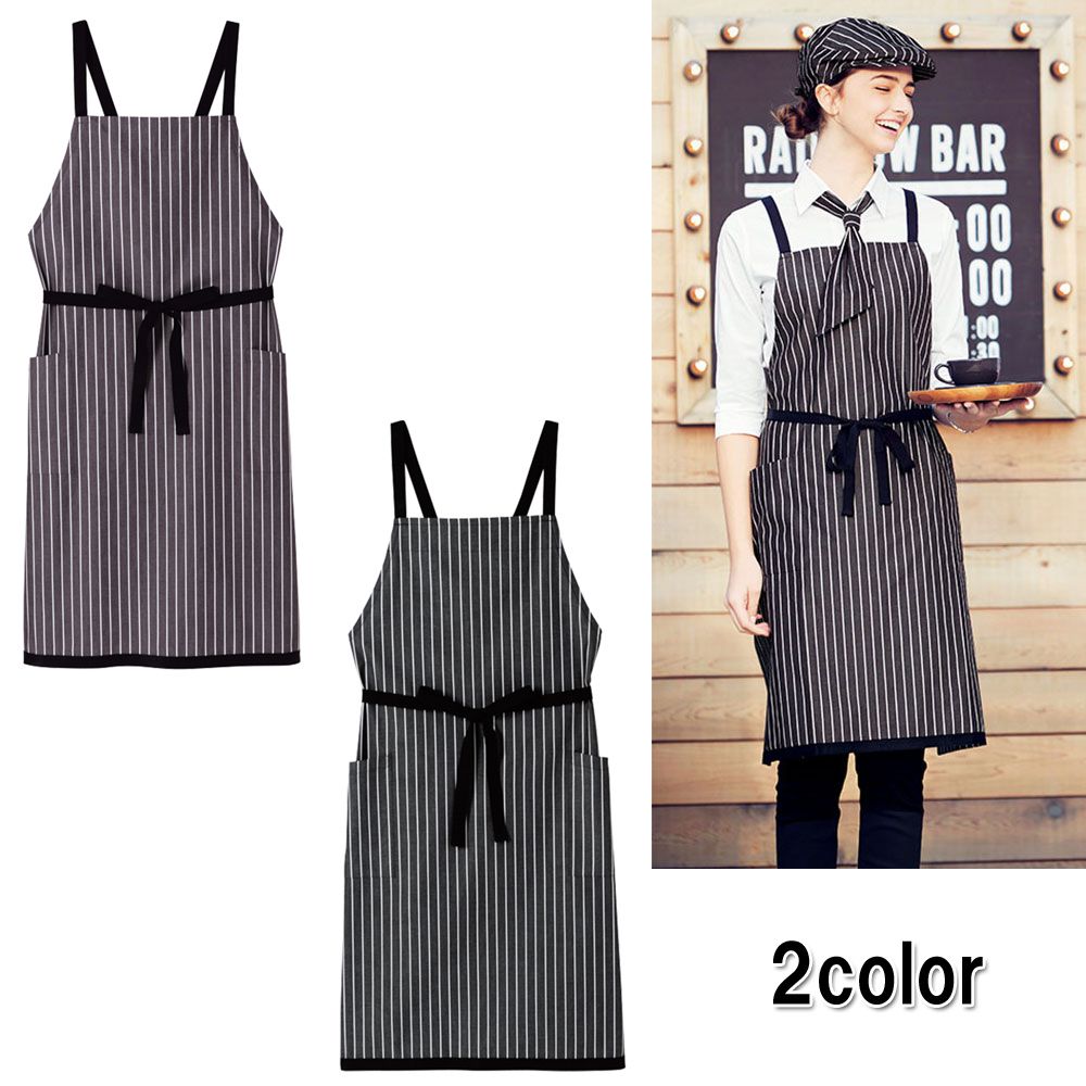 FACE MIX フェイスミックス ストライプ柄胸当てエプロン 2色 ブラウン ブラック 黒 飲食店 ユニフォーム 制服 ユニセックス 男女兼用 フリーサイズ fk7122 メール便可1