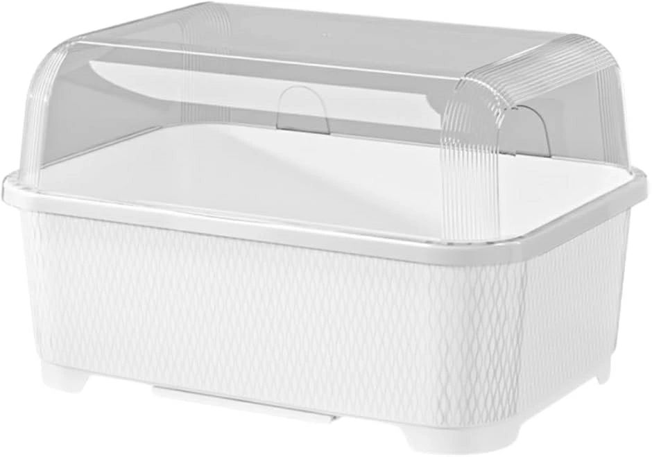 水切りラック プラスチック製 水切りかご 蓋付き 食器収納 フード付き 排水トレイ...
