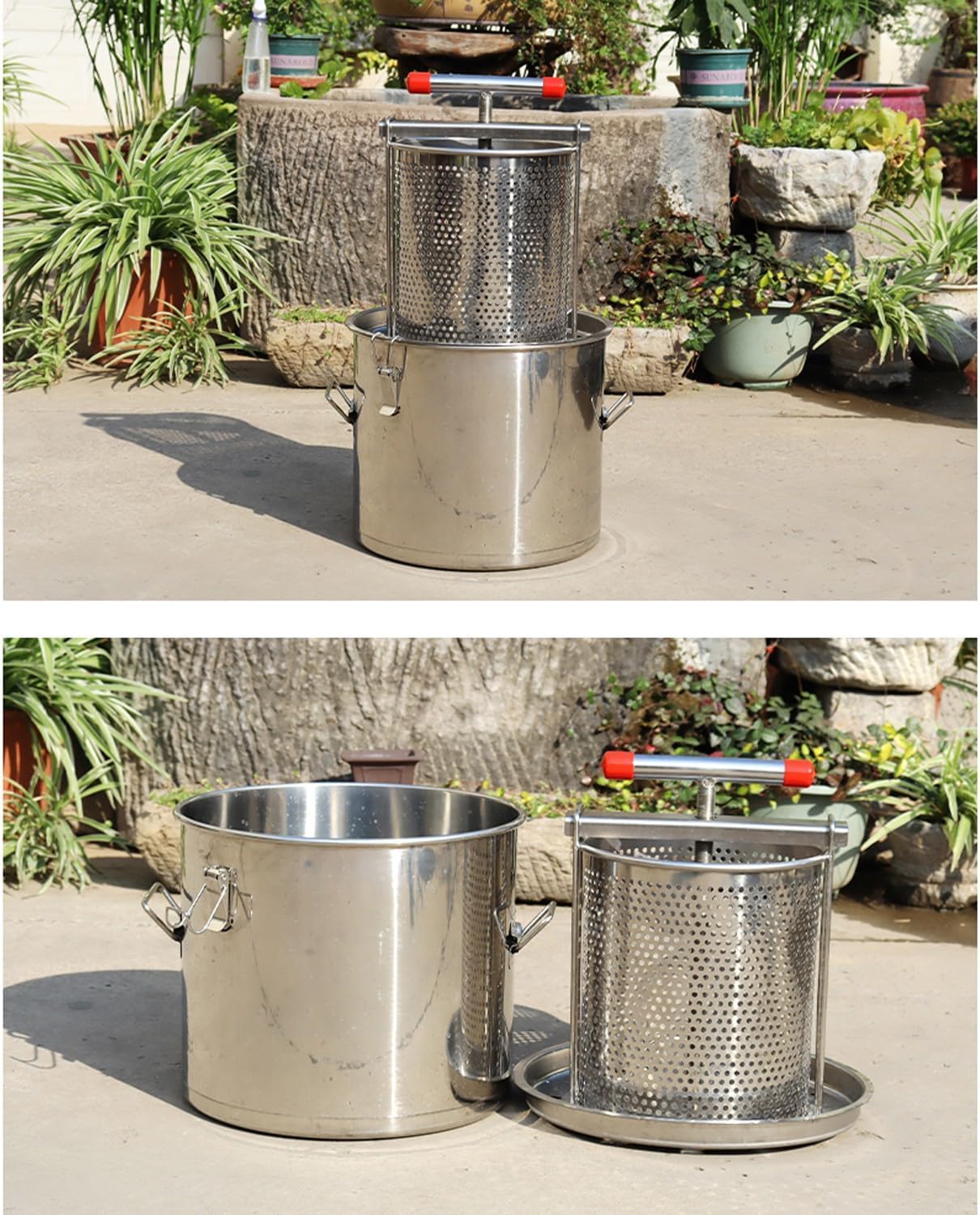 クリーニングエイトの蜂蜜圧搾機 蜂蜜抽出機 蜂蜜絞り器 蜜蝋抽出機 蜜を絞り器 ステンレススチール製家庭用手動蜂蜜抽出機、ワイン蜂蜜とジュース作りのための養蜂ツール 蜂蜜分離器｜アングル2