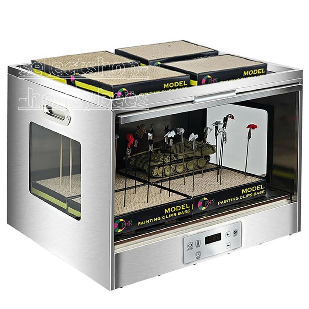 エアブラシスプレーブース、模型用塗料乾燥ボックス、保管機能付き、20°C〜50°C、0.5〜24時間調節可能、内蔵臭気換気装置、DIYペイント模型クラフト用
