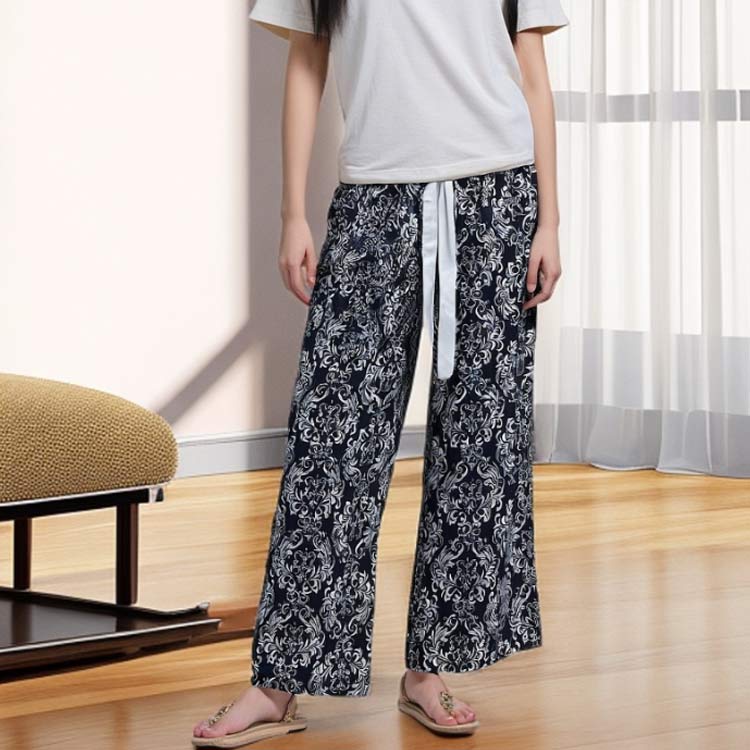 クリーニングエイトのレディース 総柄 涼しい ルームウェア ワイドパンツ ルームパンツ 薄手 リラックスパンツ ステテコ とろみ レディース ゆったり 9分丈｜アングル2