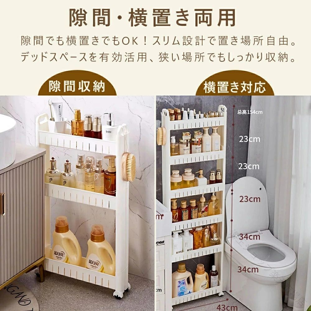隙間 収納 キッチン ラック スリム ワゴン 棚 幅 7cm 8cm 対応 キャスター 付き 省...