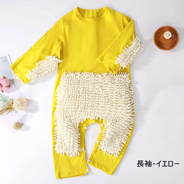 クリーニングエイトのモップロンパース ベビー ロンパース 長袖 赤ちゃん 肌着パジャマ カバーオール かっこいい 新生児服 出産 着替え便利 四季兼用｜アングル2