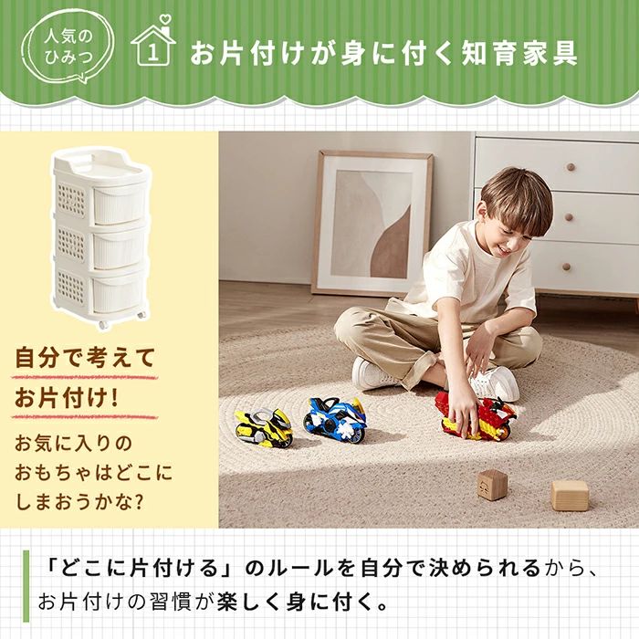 収納ワゴン 収納ケース 3段 キャスター付 キッチンワゴン おもちゃ収納 収納ラック...