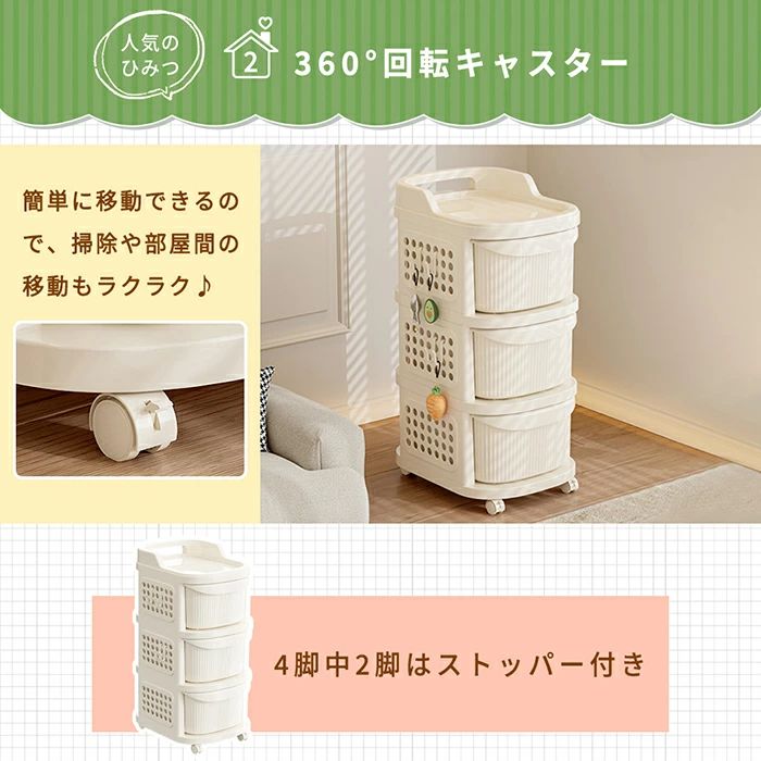 収納ワゴン 収納ケース 3段 キャスター付 キッチンワゴン おもちゃ収納 収納ラック...