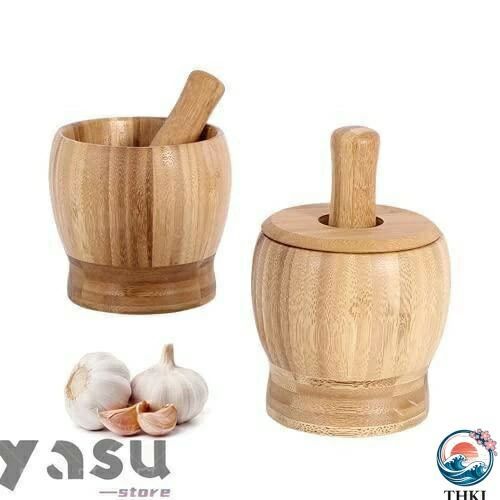 研削ボウル/にんに キッチン用品 スパイスすり鉢 搗き器 木製 生姜、スパイス、ガーリックなど すりこぎ棒 大容量研磨用 蓋付き すり鉢