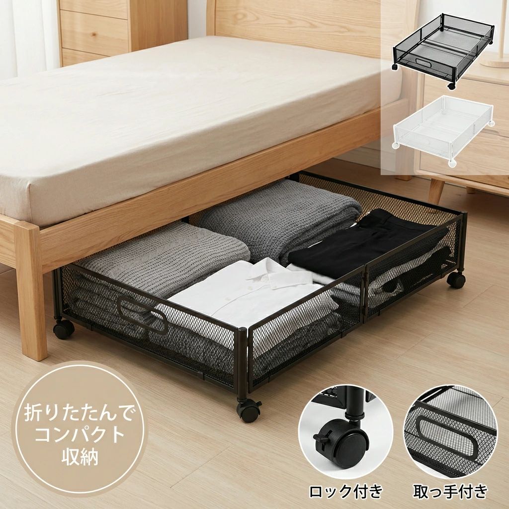 折りたたみ 収納ケース ベッド下ワゴン浅 収納ワゴン ベッド下収納 衣類収納 スペース活用 押入れ収納 薄型 収納ボックス キャスター 整理ボックス 大容量 布団収納 隙間収納 薄型 キャスター付き ローラー付き ベッド下収納ボックス