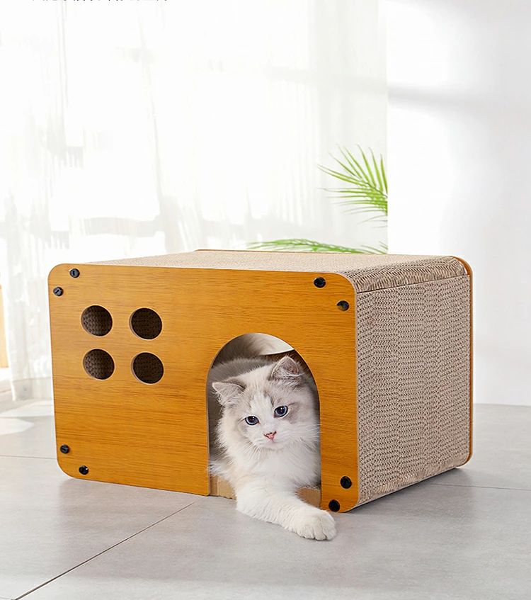 クリーニングエイトの組み立て簡単 猫つめとぎ 猫お部屋 猫タワーインテリア 組み立て式 ダンボールハウス 猫用品 猫爪とぎポール 高密度 猫 爪とぎポール 高強度 キャットタワー 段ボール インテリア 木製 爪とぎハウス 紙箱 爪研ぎ 頑丈 【安心素材】猫タワー 爪研ぎ ブラウン 縦置き型 長持ち｜アングル2