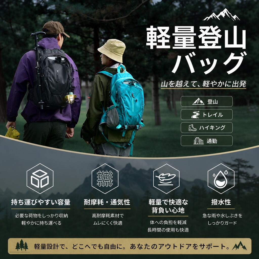 リュック 登山バッグ 登山多機能 頑丈 耐久性 疲れにくい夏山登山キャンプ用リュック 登山用 初心者向け 大容量 防水 背面通気 軽量