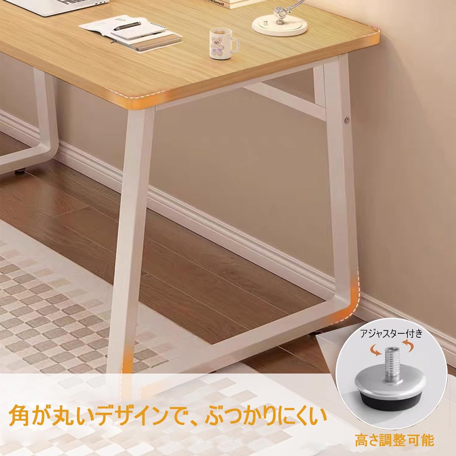 PCデスク テレワーク U型 オフィスデスク 勉強机 机 幅80cm 80CM*50CM*73CM 作業机 組立簡単 デスク 化粧台 ゲーミングデスク パソコンデスク 木の色 オフィス [3]