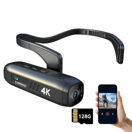 CAMMHDC2128Gビデオカメラ4Kボディカメラ2200mAh5〜7時間の作業六軸手ぶれ防止ウェラブルカメラWiFi接続APP制御ヘッドカメラ会議旅行Vlogの撮影
