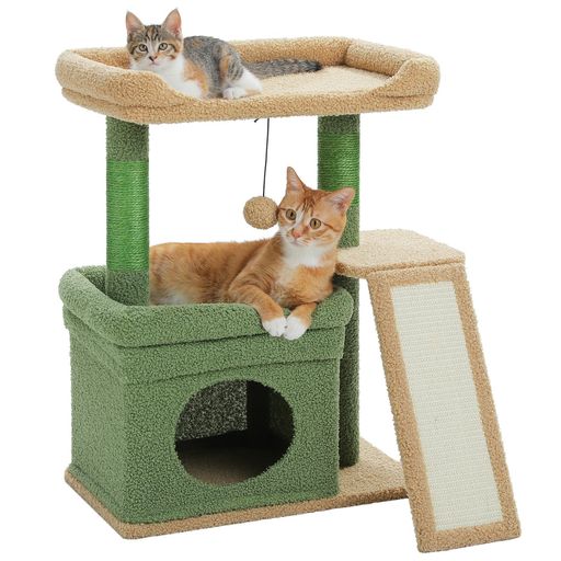 PAWZRoadキャットタワーミニ猫タワー低い猫ハウス猫爪研ぎタワーシニア猫高齢猫ペットおしゃれ可愛い猫ベッド短足マンチカン階段登りやすい人気据え置き省スペース組立簡単安定-高さ65c…