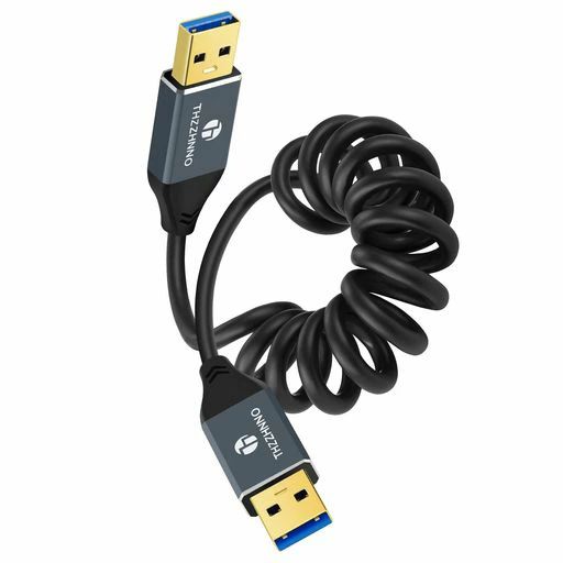 ThzzhnnoUSBスパイラルケーブル5GbpsUSB3.0Aオスオス巻き取り式データ転送ケーブルHDD/カメラ/DVDプレイヤー/照明機器/ハブ/モニター/スピーカー対応等(85mm~1m延長)