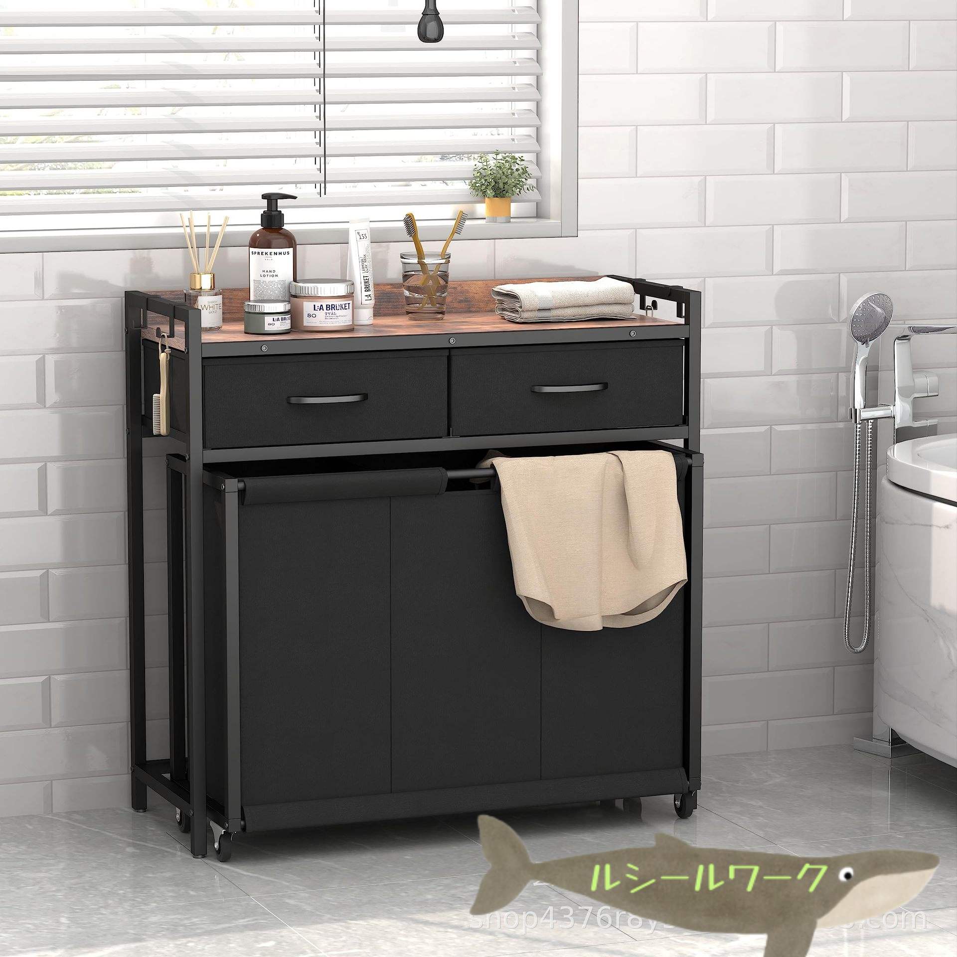 洗濯収納ラック 移動可能収納キャビネット 120L・3分割仕分け収納ラック 多機能・...