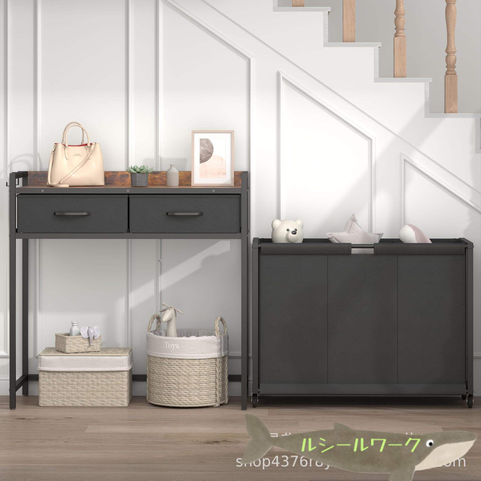 洗濯収納ラック 移動可能収納キャビネット 120L・3分割仕分け収納ラック 多機能・...