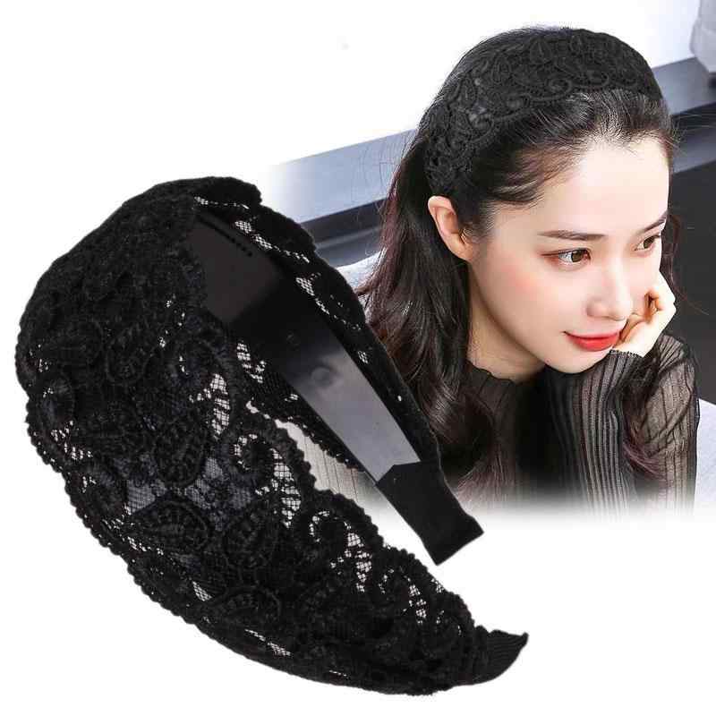ヘアバンド レディース 白髪隠し ワイド 葉モチーフ レース 防滑 洗顔 ヘアアクセサリー かわいい 爽やか 韓国風 ブラック カーキ ピン
