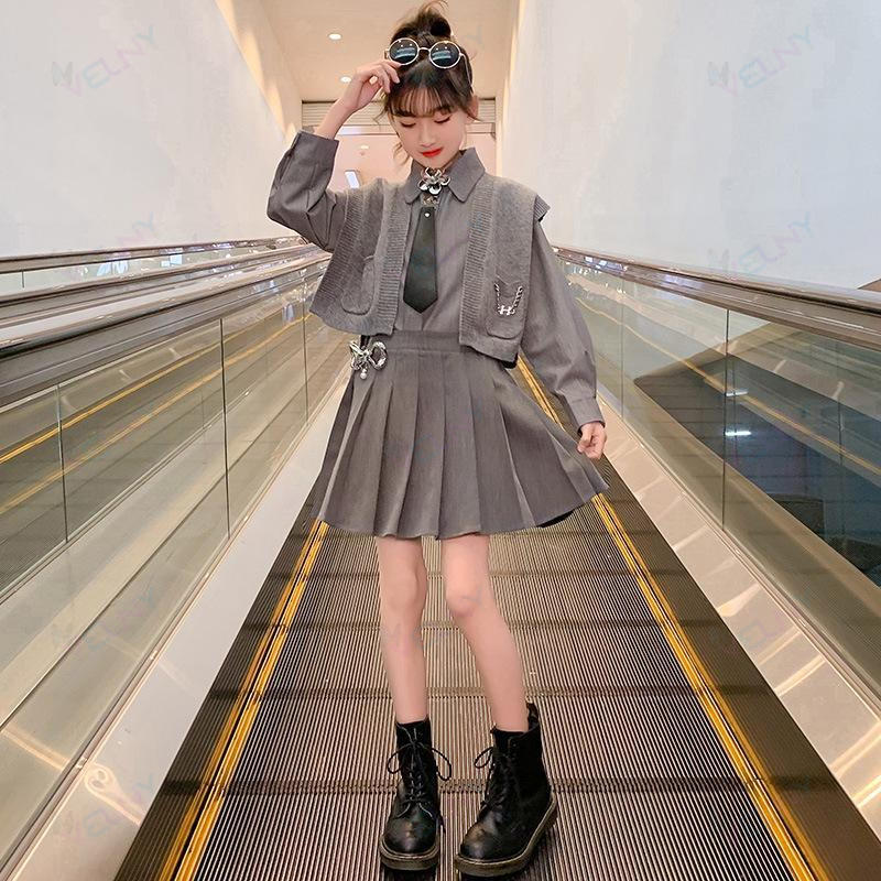 クリーニングエイトの女の子 子供服 3点セット 卒業式 スーツ 高校生 シャツ キッズ フォーマルスーツ ワンピース レデイース 卒服 発表会 入学式 中小学生 ネクタイ付き 可愛い｜アングル2