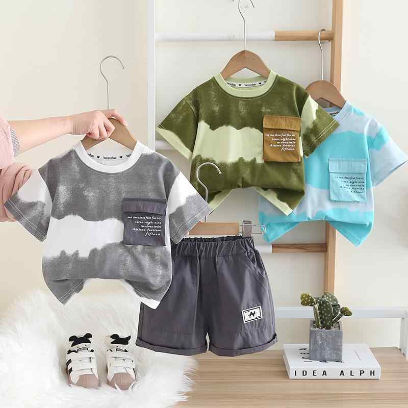 子供服 セットアップ キッズ 男の子 女の子 春夏 半袖 Tシャツ ショートパンツ 2点セット コットン 絞り染め グラデーション ポケット付き カジュアル 薄手 動きやすい 普段着 通園 通学 80 90 100 110 120
