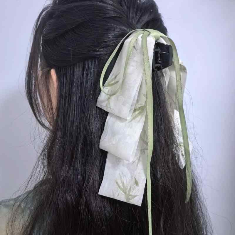 ヘアクリップ レディース リボン ロングタッセル チャイナ風 竹モチーフ ヘアクリ...