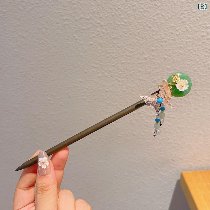 かんざし レディース 一本差し 髪飾り ヘアアクセサリー 木目調 タッセル 揺れる ...
