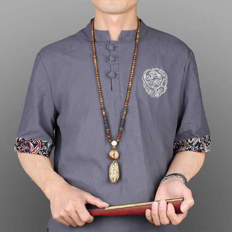 ネックレス 男女兼用 菩提樹の実 木珠 ハンドメイド エスニック風 コットンリネン衣類用ペンダント アクセサリー