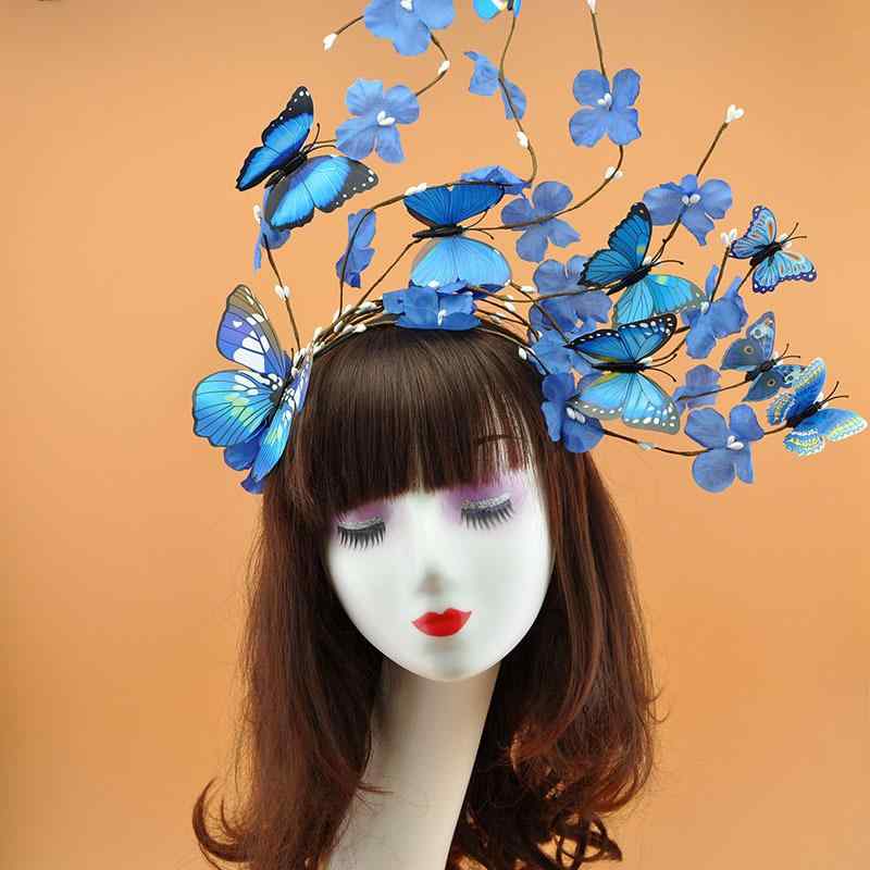 カチューシャ レディース 髪飾り ヘアアクセサリー 森ガール 蝶 バタフライ 派手 カラフル 舞台 ステージ 衣装 ドレス コスプレ ランウェイ 撮影 小道具 写真撮影