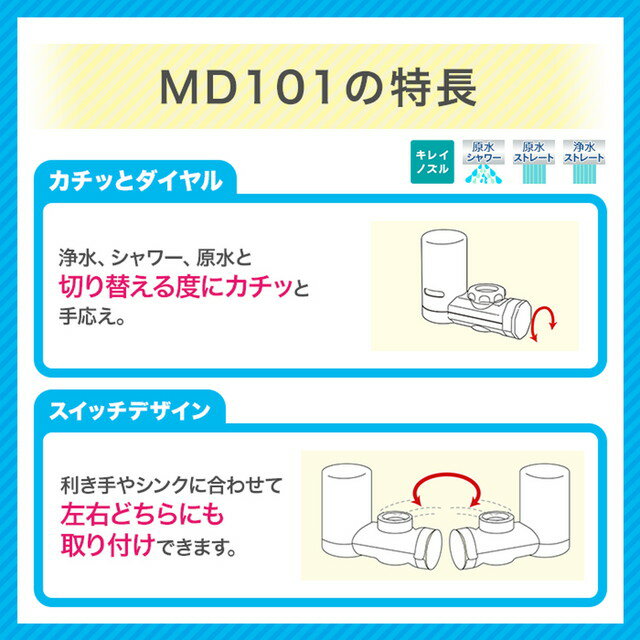 クリンスイ 蛇口直結型 浄水器 MD101-NC MONOシリーズ 蛇口 コンパクト カートリッジ式 家庭用 小型 水道水 塩素除去 蛇口浄水器 PFAS PFOS PFOA 有機フッ素化合物 除去 3