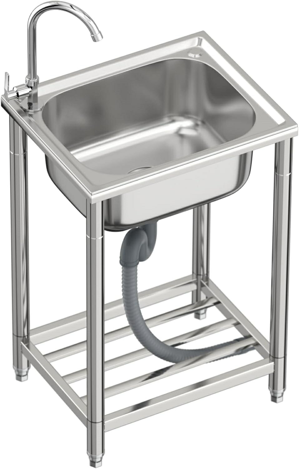 流し台 シンク ステンレス製 蛇口水栓付き 左向き左向きとも対応 屋外 簡易式 キッチン用流し台 ガーデンシンク 屋外BBQ アウトドアに適用 簡単組立 工場 農園 (C505単槽)