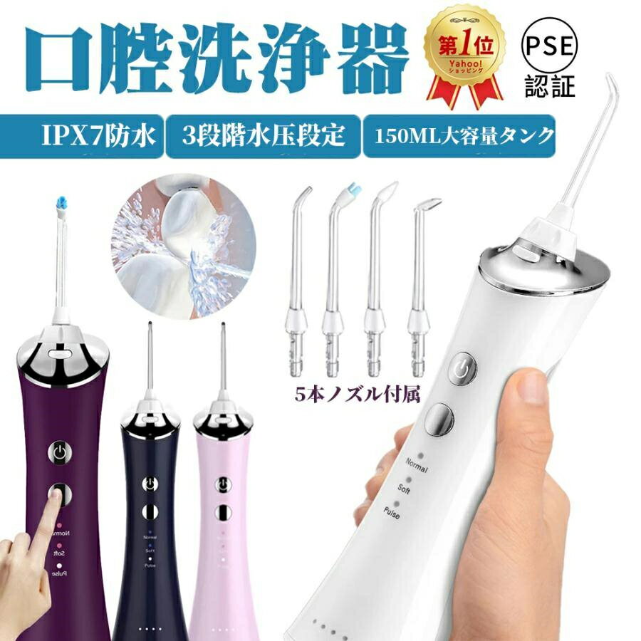口腔洗浄器 歯垢除去 電動ジェットウォッシャー 口腔洗浄機 口腔ケア 携帯型 歯ブラシ 初心者向け 3段階モード IPX7防水 USB充電 日本語取扱説明書付
