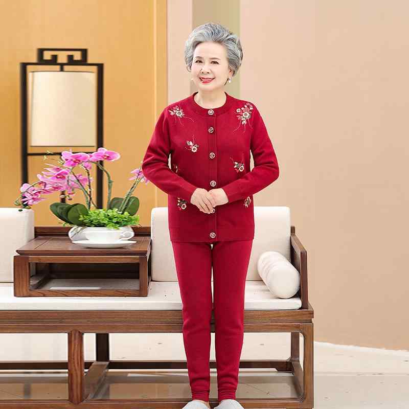 インナー レディース 婦人用 中高年 裏起毛 あったかニット セットアップ ストレッチ ラウンドネック ..