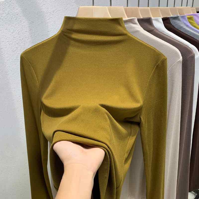 カットソー レディース 長袖 ハーフネック 秋冬 インナー トップス シンプル スリム 薄手 ストレッチ ..