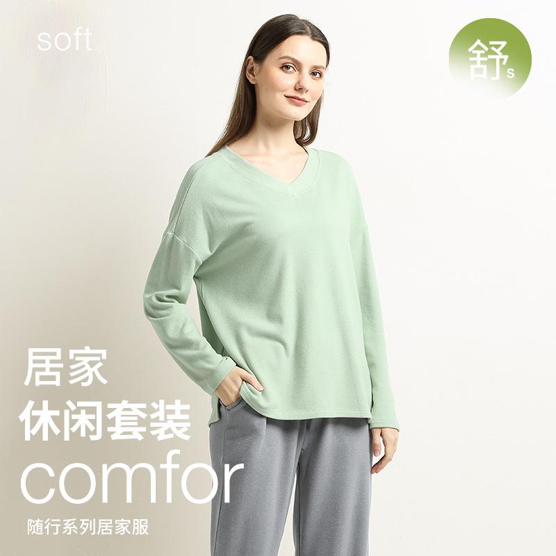 インナー レディース 秋冬 肌着 セットアップ 長袖 あったか 無地 ルームウェア 寝巻き 部屋着 Vネック カットソー 超厚手 パジャマ