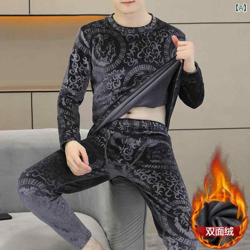 メンズ インナー 上下セット 男性用 金糸 ベロア 裏起毛 保温 肌着 部屋着 ルームウェア 秋冬 暖かい 伸縮性