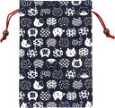京佑 日本製 御朱印帳 巾着 袋 ケース 入れ ご朱印帳 にゃんこもん 猫 紺 18×26.5cm(3)