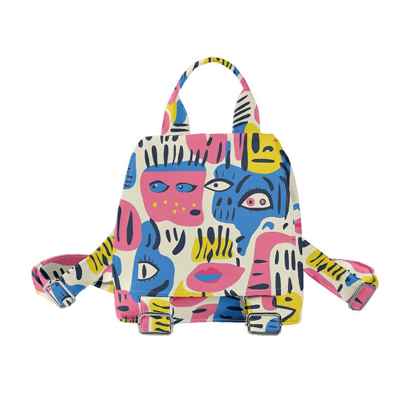 リュック レディース キャンバス バックパック かわいい プリント カジュアル 通学 通勤 普段使い 耐摩耗性 軽量 スマホ収納 2way 斜めがけ ショルダーバッグ