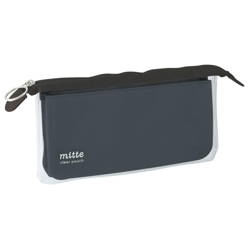 サンスター文具 ペンケース クリアポーチ ミッテ フラット ライトブラック S2312760
