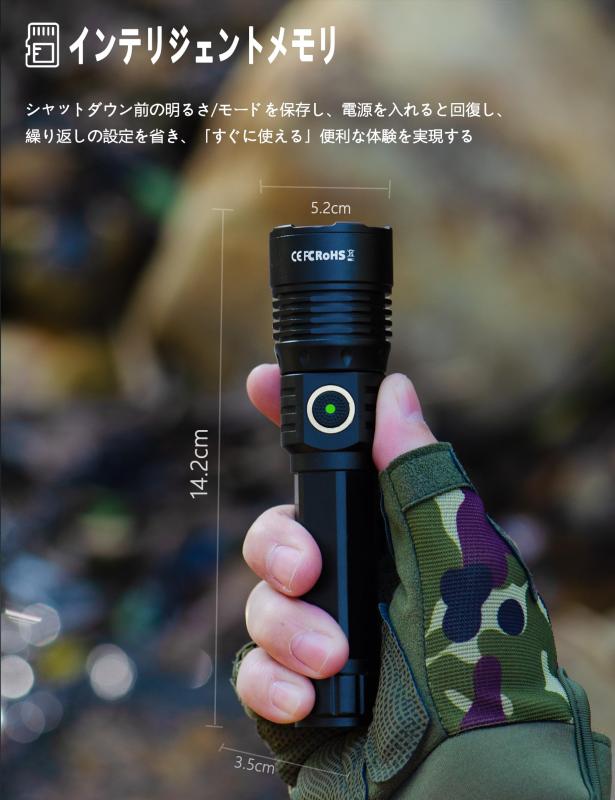 懐中電灯 led 強力 軍用 最強 ハンディライト 6モード調光, 記憶機能,高輝度 ルーメン フラッシュライト Type-C充電式/電池式,広範囲 ズーム調整可能,耐久,防水,作業用 停電 地震 避難対策 防災 clearstore2024-10447324 clearstore サンプル画像3