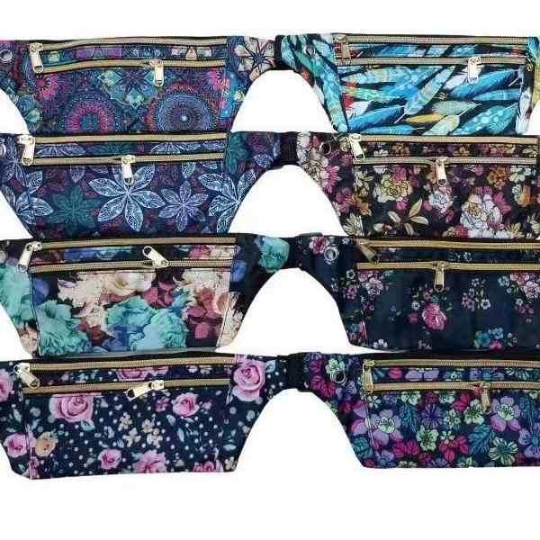 ウエストバッグ 男女兼用 防水 ナイロン 花柄 薄型 貴重品収納 ランニング 散歩 普段使い2