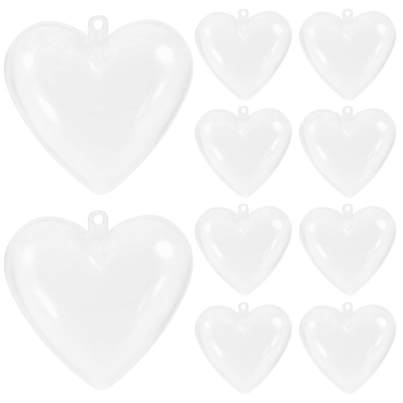 NUOLUX 10個セット 透明プラスチック製 詰め替え可能 ハート型ボールオーナメント Diyクラフト用 バスボム型 吊り下げデコレーション クリスマス・ウェディング・パーティー装飾に
