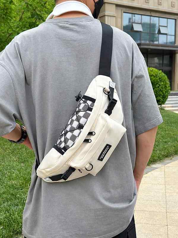 バッグ 男性用 斜めがけ 鞄 無地 白 黒 カーキ カジュアル スタイル 胸 バッグ 切り替え ファスナー オックスフォード生地