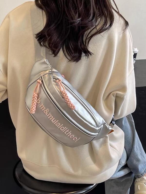 ボディバッグ レディース 女性用 シルバー ブラック アイボリー ピンク系 PU 無地 ステッチ 立体ポケット 普段使い スマホ用ポケット